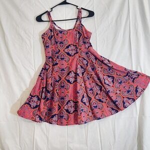GB Dress Womens Small Pink Purple Sleeveless Fit Flare Boho Festival Paisley Zip